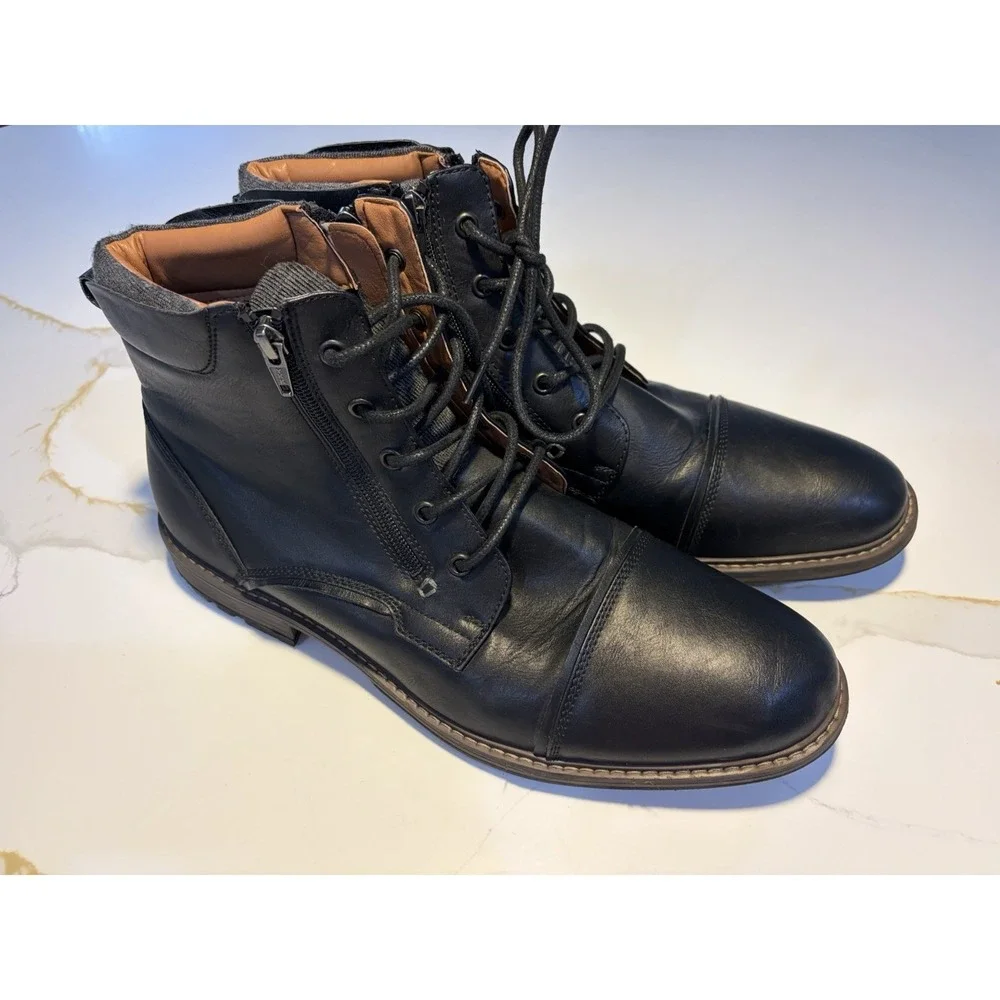 Madden Black Combat Cap Toe Lace-Up Ankle Boots Side Zip Men's Size 13